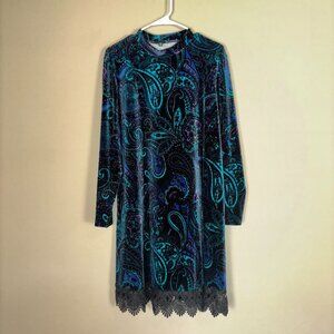 Tiana B. Multicolor Paisley Velvet Dress with Lace Hem - Size 14